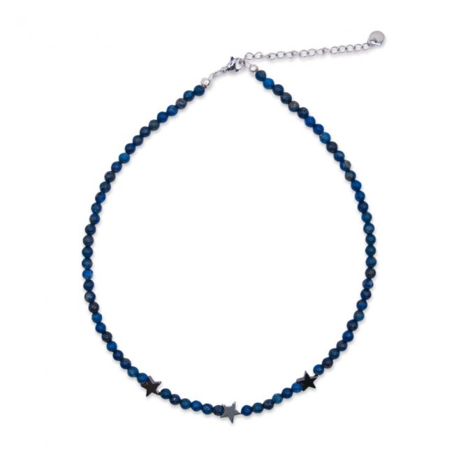 Collier de perles de lapis-lazuli avec étoiles en hématite - Bleu et Gris