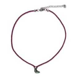 Collier ras de cou en soie tressée avec lune en abalone - Violet