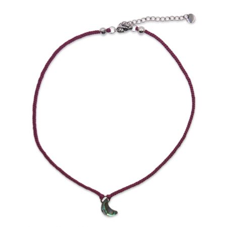 Collier ras de cou en soie tressée avec lune en abalone - Violet