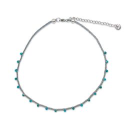 Collier ras de cou en soie tressée avec apatites fines facettées - Bleu clair