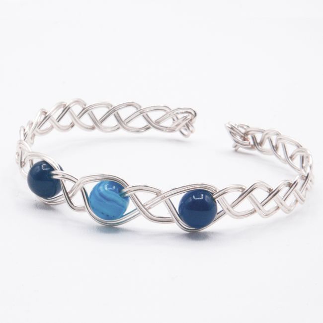 Bracelet tressé 3 agates bleues - Monture et nuances au choix