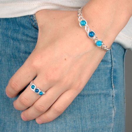 Bracelet tressé 3 agates bleues - Monture et nuances au choix