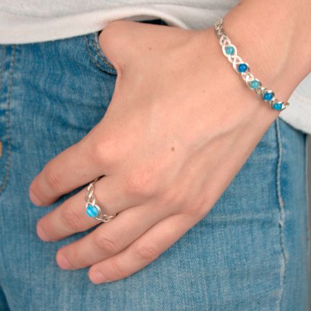 Bracelet tressé 5 agates bleues - Monture et nuances au choix