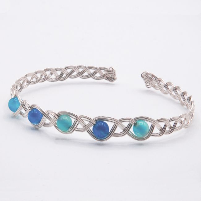 Bracelet tressé 5 agates bleues - Monture et nuances au choix