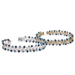 Bracelet tressé orné de lapis-lazulis et apatites facettées bleues - Monture au choix