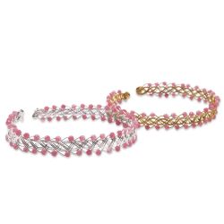 Bracelet tressé orné de tourmalines roses facettées - Monture au choix
