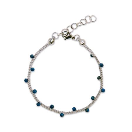 Bracelet de soie tressée grise et lapis-lazulis fins facettés - Bleu