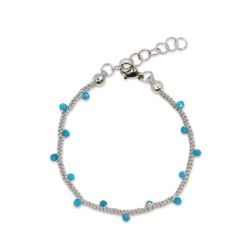 Bracelet de soie tressée grise et apatites fines facettées - Bleu