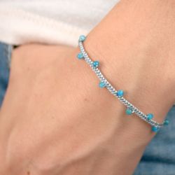 Bracelet de soie tressée grise et apatites fines facettées - Bleu