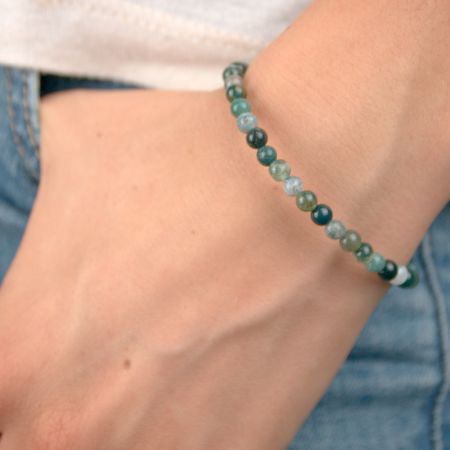 Bracelet de perles en agates mousse - Vert