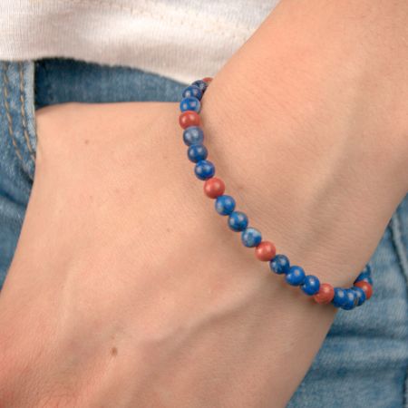 Bracelet de perles en lapis-lazulis et jaspes - Bleu et rouge