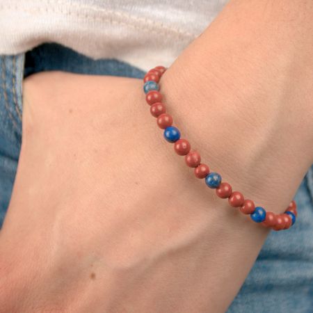 Bracelet de perles en jaspes et lapis-lazulis - Rouge et bleu