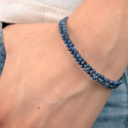 Bracelet double rang en lapis-lazulis fins facettés - Bleu