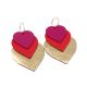 Boucles d'oreilles trois coeurs cuir et or "Maxi Love" - Fuchsia et Rouge