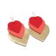 Boucles d'oreilles trois coeurs cuir et or "Maxi Love" - Rouge et Corail