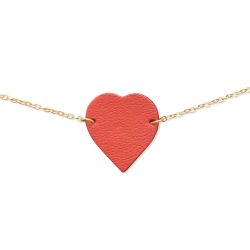 Bracelet coeur cuir et or "Love" - Corail