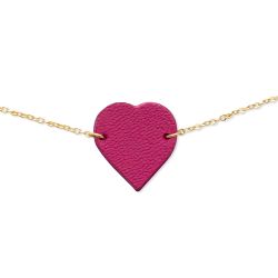 Bracelet coeur cuir et or "Love" - Fuchsia