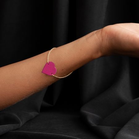 Bracelet coeur cuir et or "Love" - Fuchsia