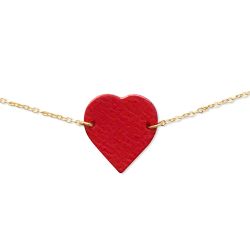 Bracelet coeur cuir et or "Love" - Rouge