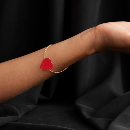 Bracelet coeur cuir et or "Love" - Rouge