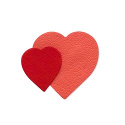 Broche deux coeurs cuir et or "Love" - Rouge et Corail