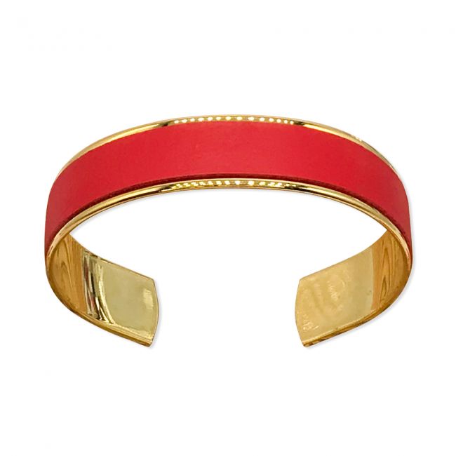 Bracelet or et cuir "Noa" Large - Rouge