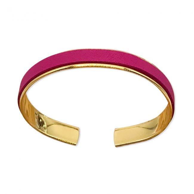 Bracelet or et cuir "Noa" Fin - Fuchsia