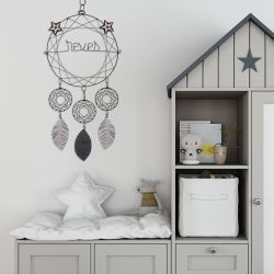 Attrape-r&ecirc;ves color&eacute; " Noir : R&ecirc;ves " en fil de fer - &agrave; suspendre - environ 28 x 65 cm - Bijoux de mur