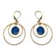 Boucles d'oreilles "anneaux" en marqueterie de paille dorées - Bleu