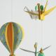 Mobile bébé artisanal "Montgolfière Lapin" origami - Jaune