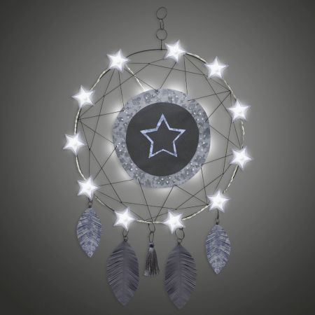 Attrape-rêves lumineux " Étoile - Blanc " en fil de fer - à suspendre - environ 38 x 64 cm - Bijoux de mur