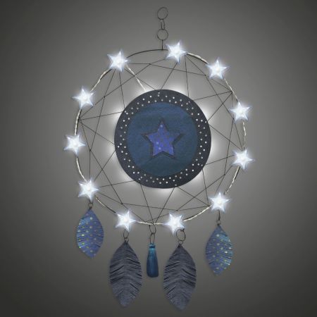 Attrape-rêves lumineux " Étoile - Bleu" en fil de fer - à suspendre - environ 38 x 64 cm - Bijoux de mur