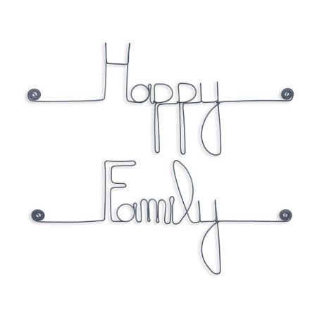 Message simple en fil de fer " Happy family " - à punaiser - Bijoux de mur