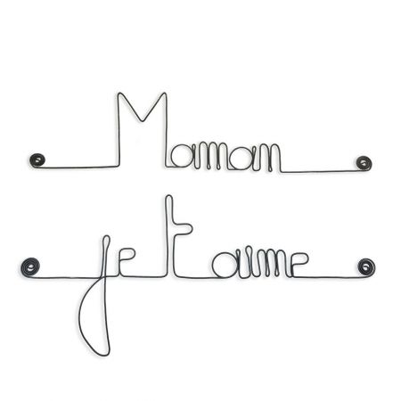Message simple en fil de fer " Maman je t'aime " - à punaiser - Bijoux de mur